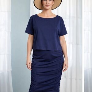 Isabel Maternity 2piece Navy Short Sleeve Top & Ruched Skirt Set Size XXL